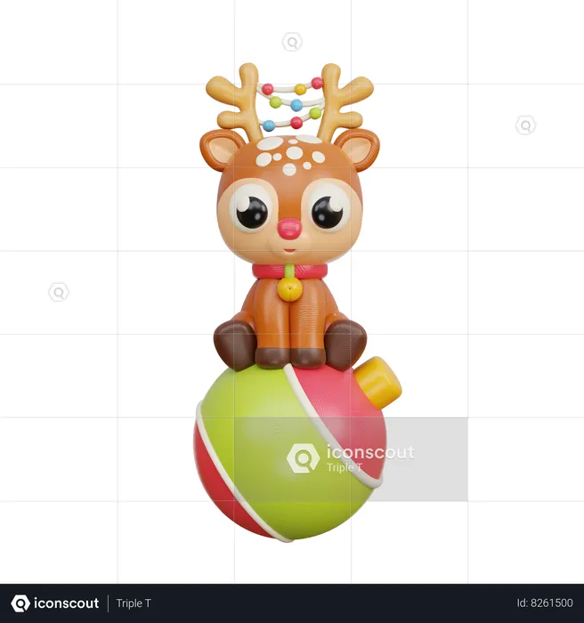 Renas com bola de natal  3D Illustration