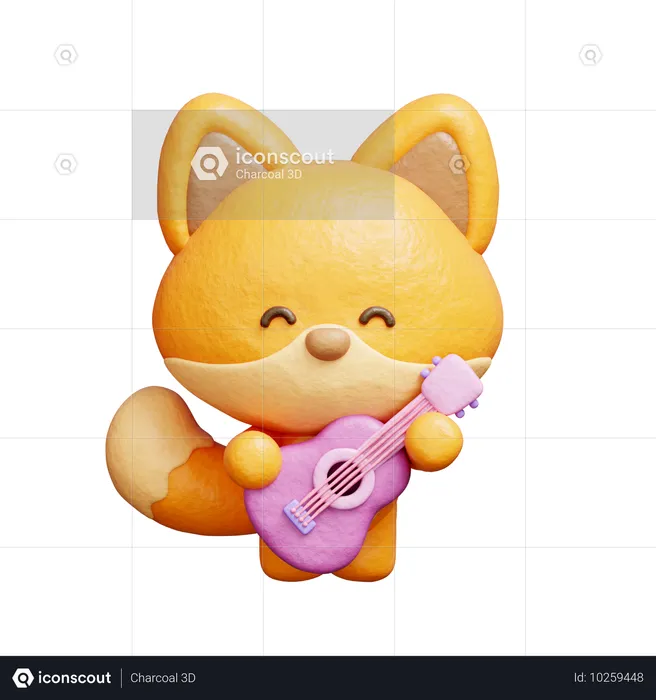 Renard mignon jouant de la guitare  3D Illustration