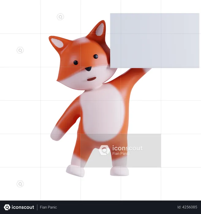 Renard tenant du papier d'étiquette  3D Illustration