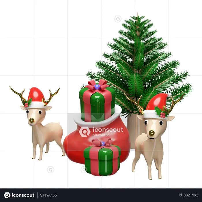 Reno con pino  3D Icon