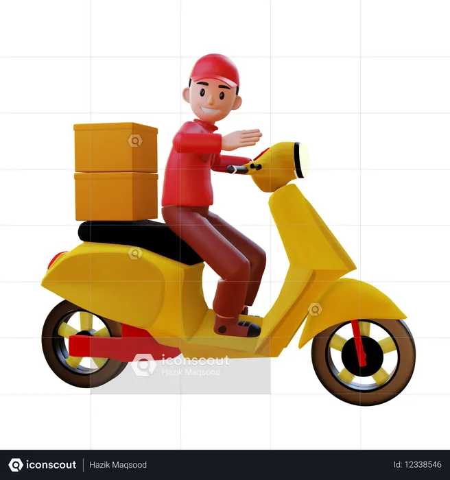 Repartidor conduciendo una Vespa mientras va a hacer una entrega  3D Icon