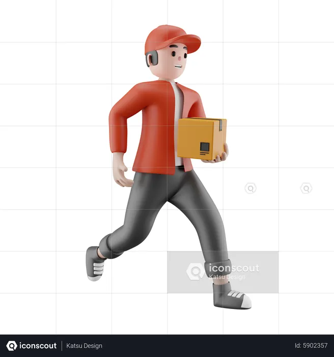 Repartidor corriendo con paquete  3D Illustration