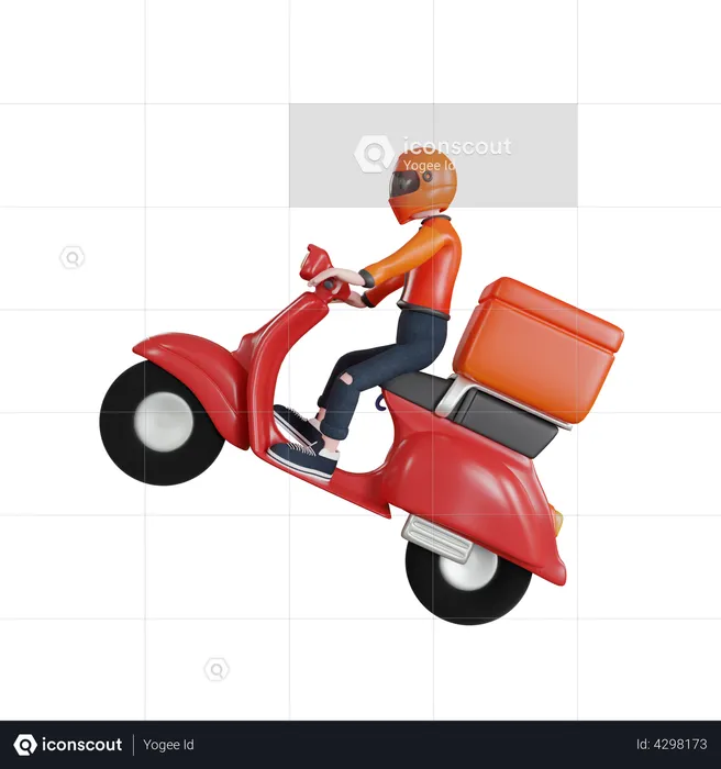 Repartidor entregando pedido desde scooter  3D Illustration