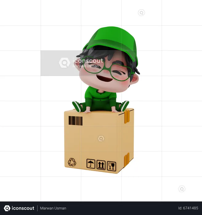 Repartidor sentado en la caja  3D Illustration