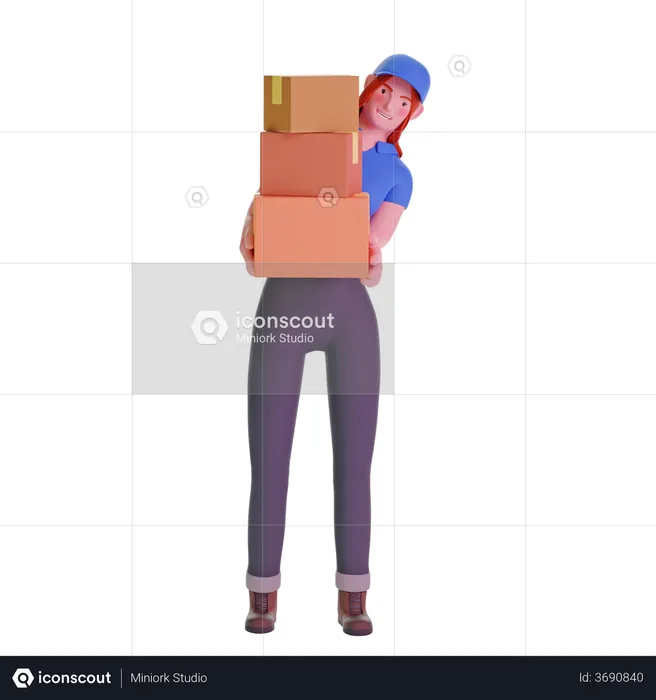 Repartidora en uniforme llevando cajas  3D Illustration