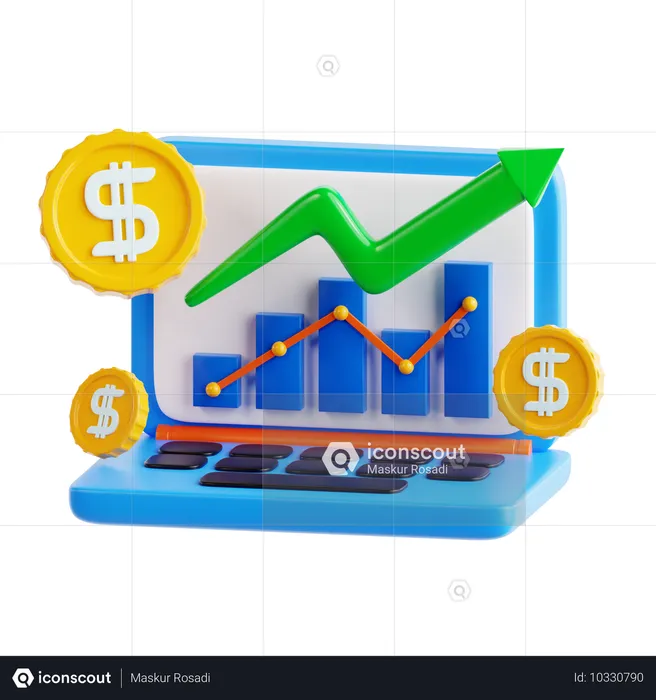 Representación del crecimiento financiero con gráficos y monedas  3D Icon