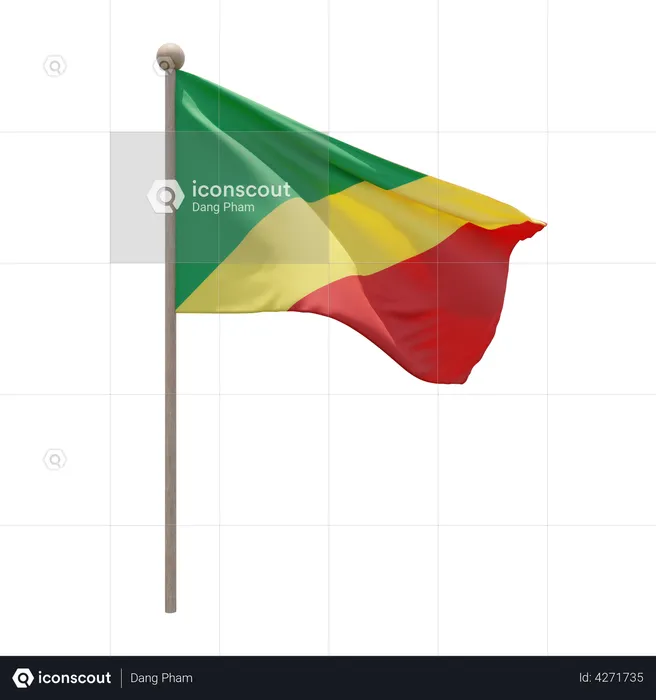 Republic of Congo Flagpole Flag 3D Illustration