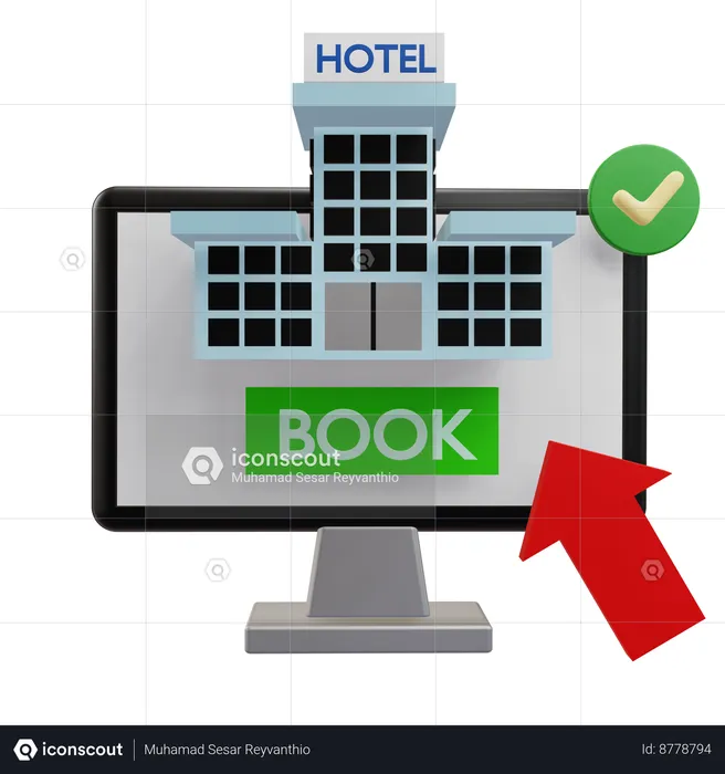 Réservation d'hôtel en ligne  3D Icon