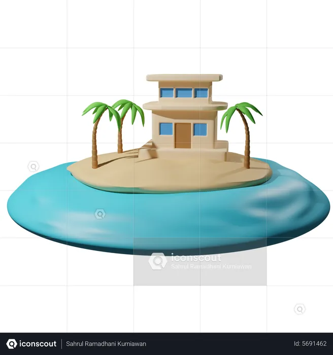 Resort on beach  3D Icon