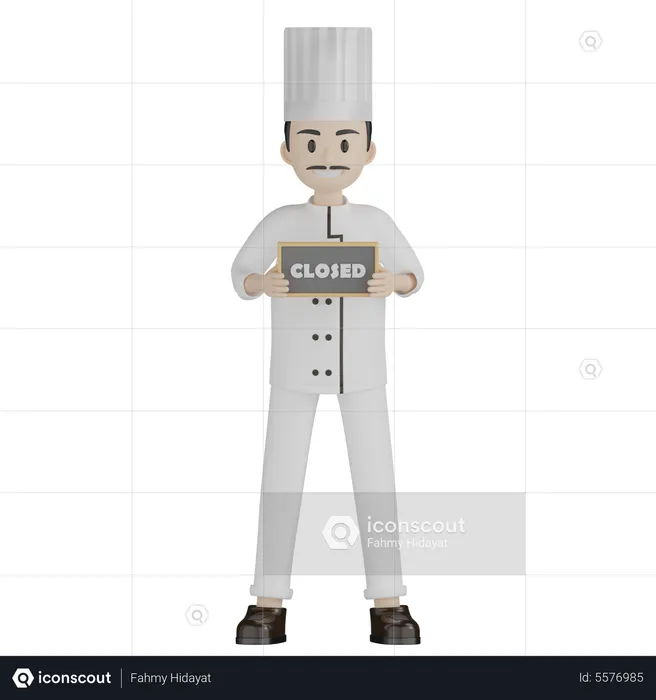Restaurant Chef Holding Close Board  3D Illustration
