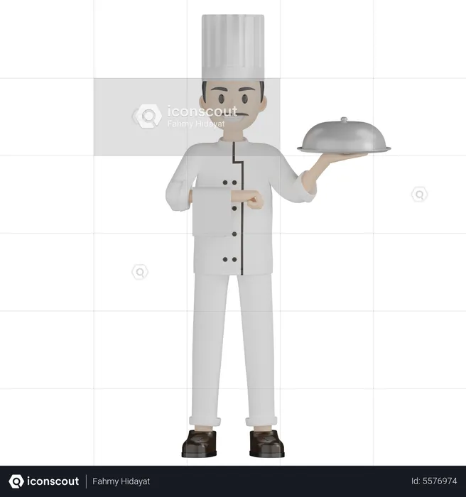 Chef de restaurante sirviendo comida  3D Illustration