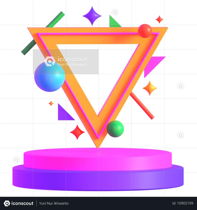レトロで未来的な照明付き三角形プラットフォームと表彰台  3D Icon