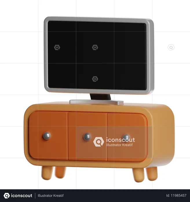 Retro Tv Stand With Flat Screen Monitor  3D Icon