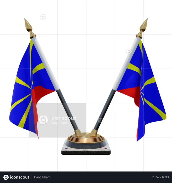 Reunion Radiant Volcano Double (V) Desk Flag Stand Flag 3D Icon