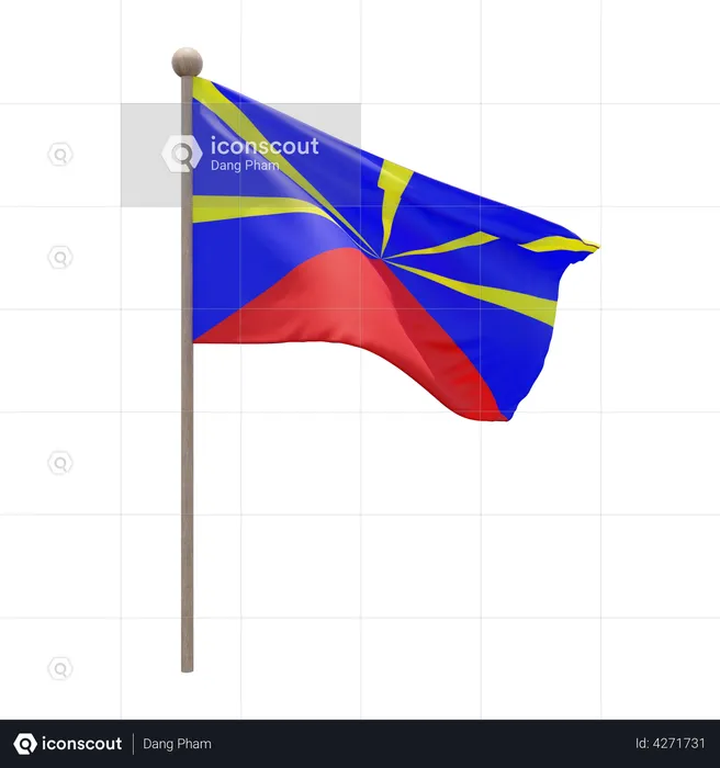 Reunion Radiant Volcano Flagpole Flag 3D Illustration