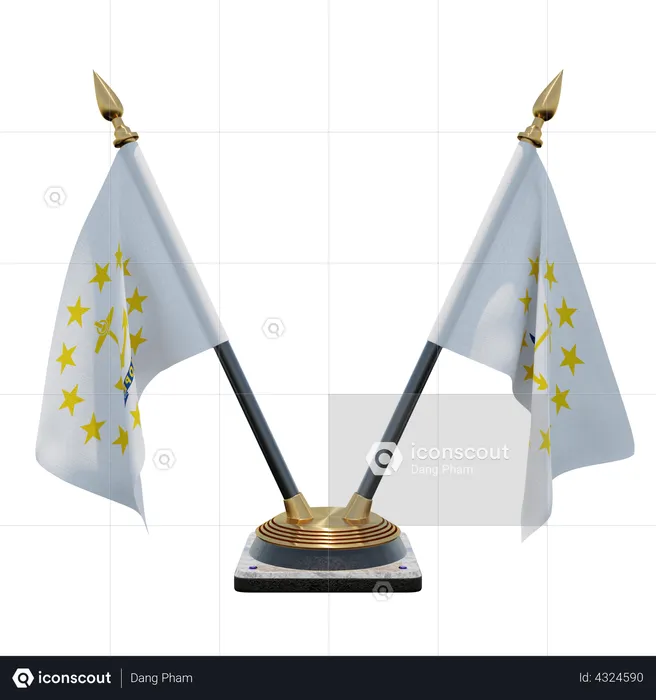 Rhode Island Double Desk Flag Stand Flag 3D Illustration