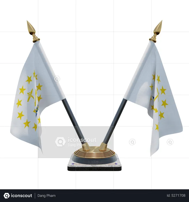 Rhode Island Double (V) Desk Flag Stand Flag 3D Icon