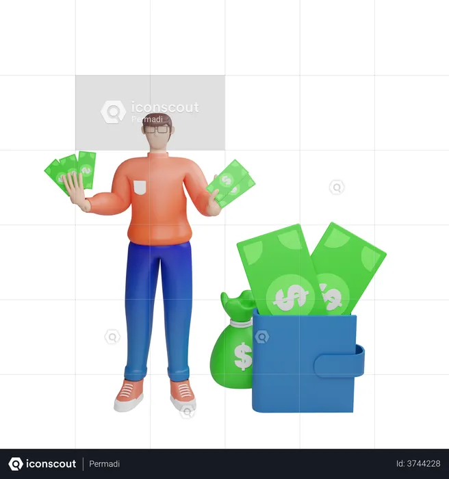 Successful wealthy businessman with lots of money  3D Illustration