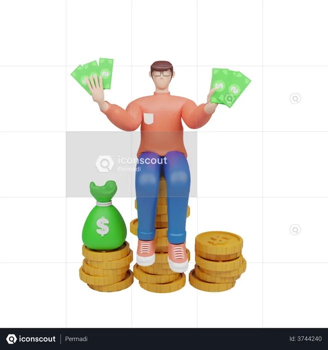 Rich investor with huge capital balance  3D Illustration