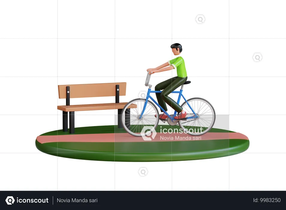 Riding Bicycle In The Park  3D Illustration