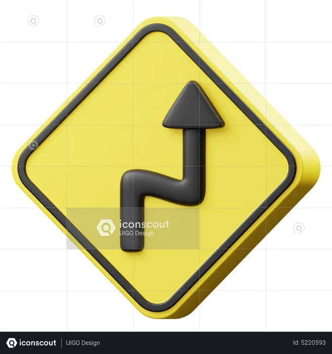 Right Double Bend Sign  3D Icon