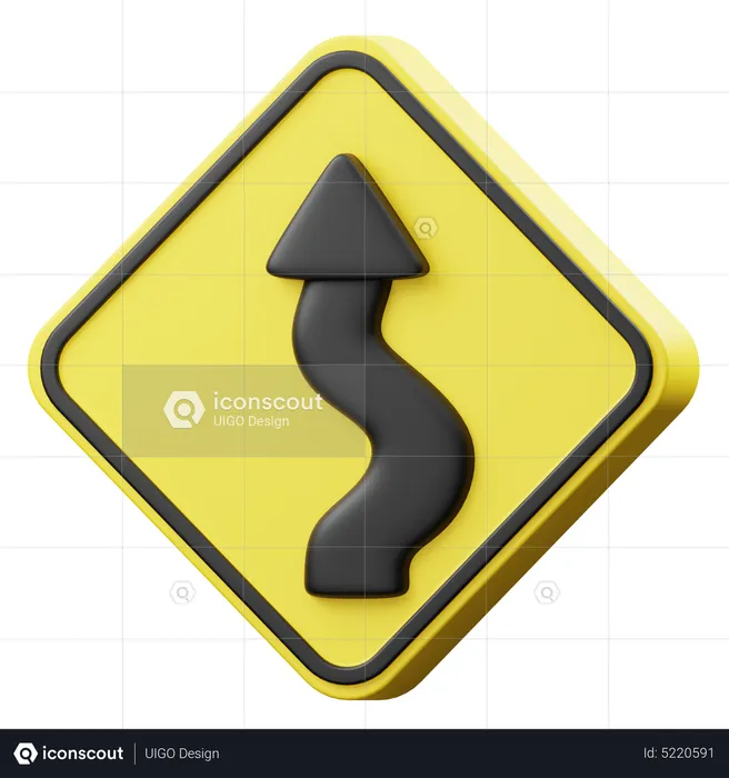 Right Many Bend Sign  3D Icon