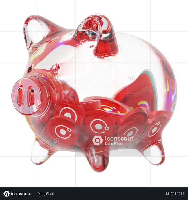 Rndr Clear Glass Piggy Bank With Decreasing Piles Of Crypto Coins  3D Icon