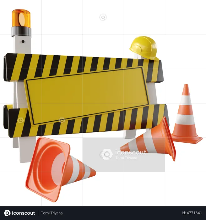 Road Barrier With Traffic Cone  3D Illustration