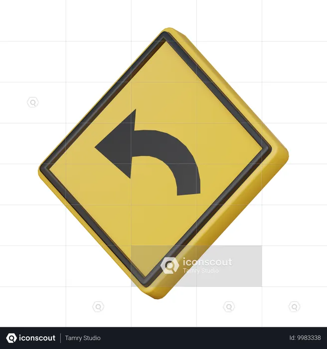 Road bends to the left ahead sign  3D Icon