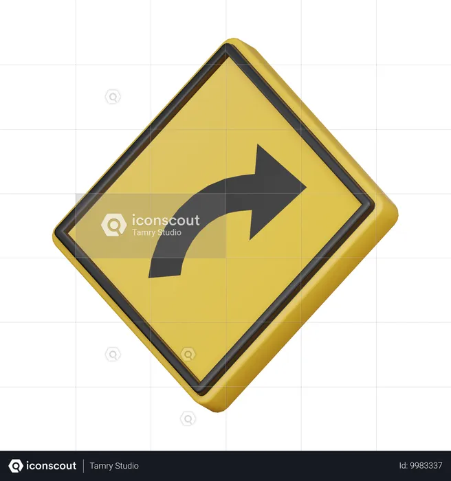 Road bends to the right ahead sign  3D Icon