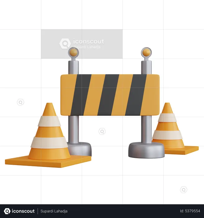 Road Block With Two Traffic Cone  3D Icon