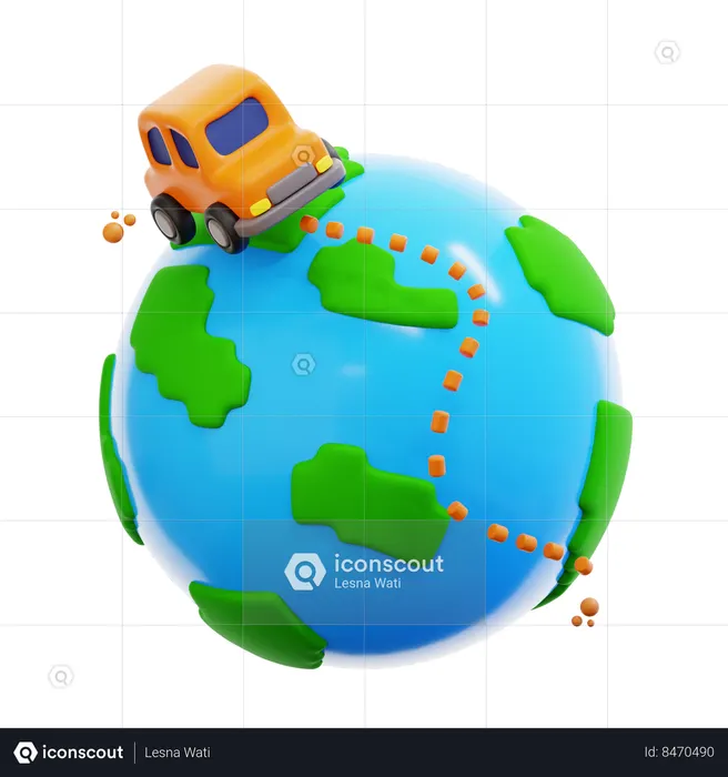 Road Trip With Car  3D Icon