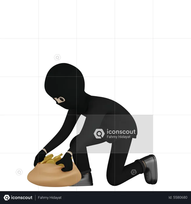 Robber Collecting Bag  3D Illustration