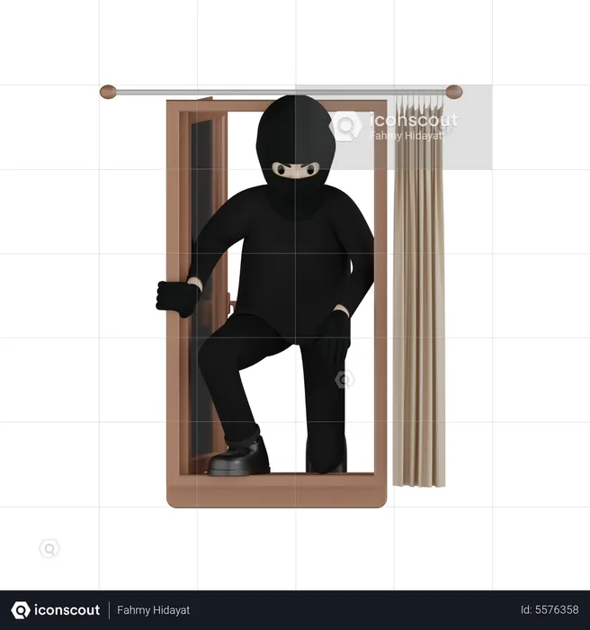 Robber Entering Through Window  3D Illustration