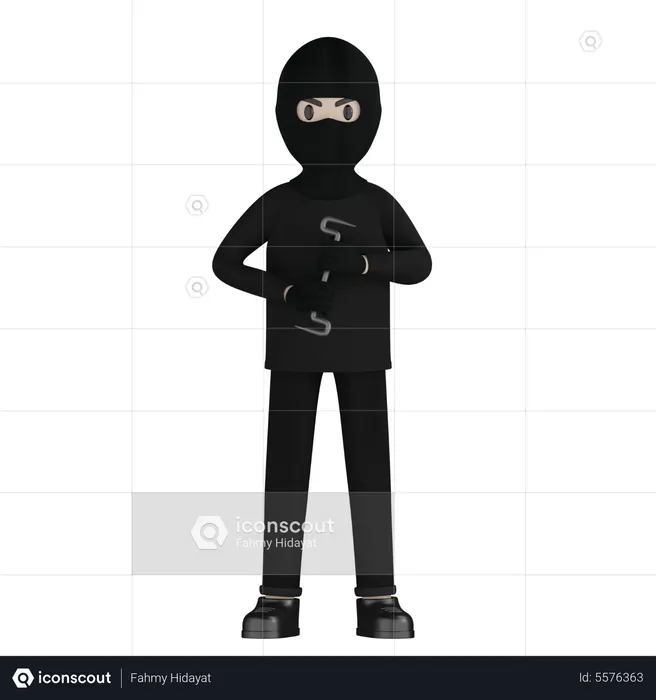 Robber Holding Crowbar  3D Illustration