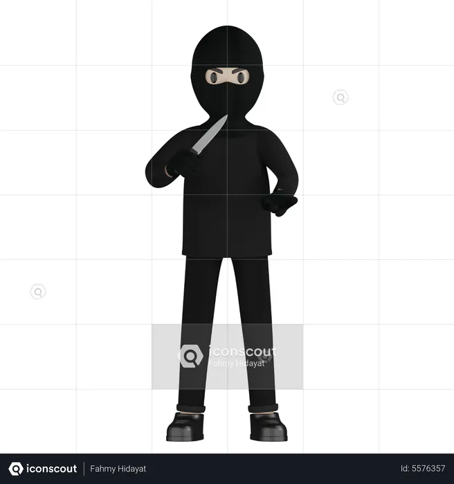 Robber Holding Knife  3D Illustration