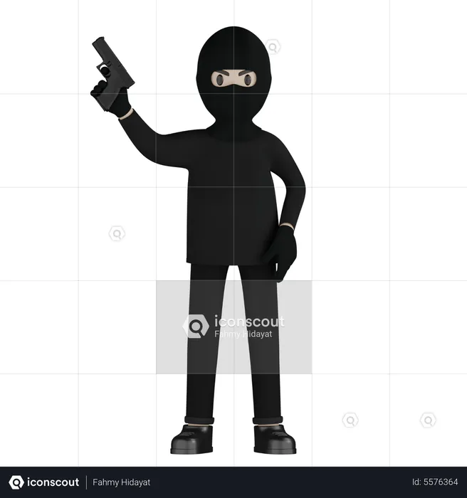 Robber Holding Pistol  3D Illustration