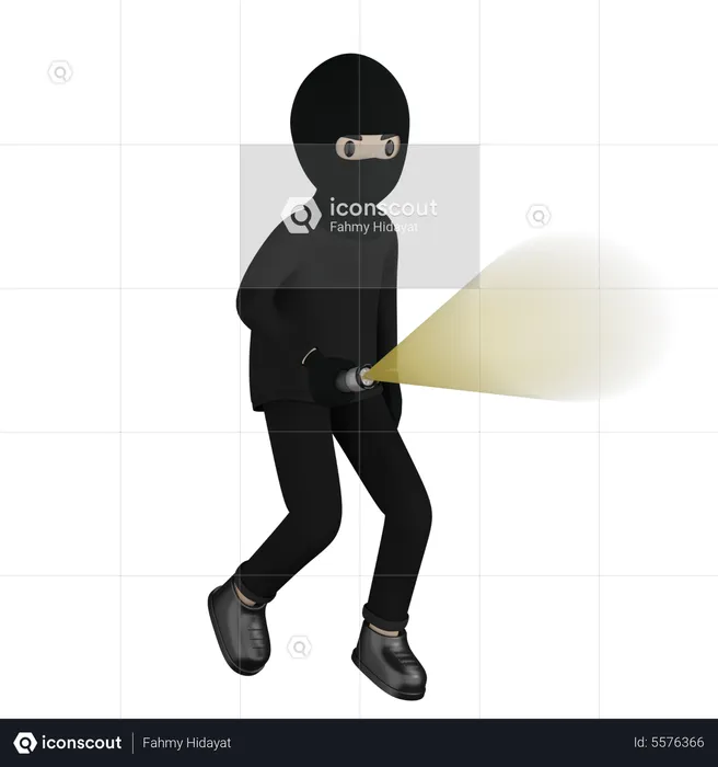 Robber Holding Torch  3D Illustration