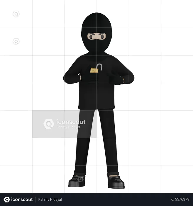 Robber Opening Lock  3D Illustration