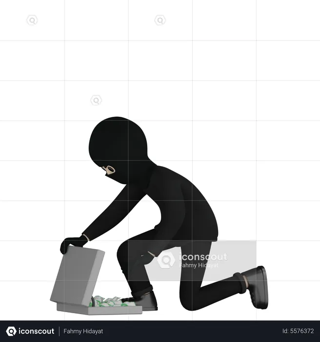 Robber Robbed Suitcase  3D Illustration