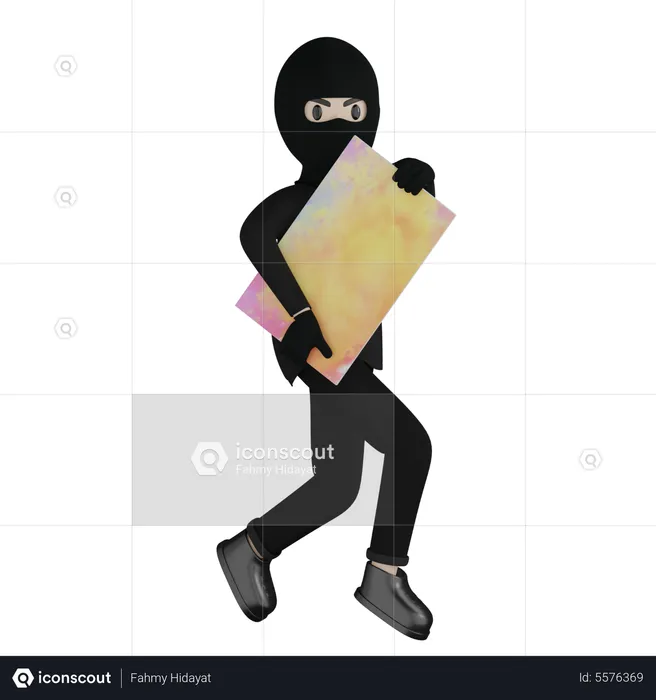 Robber Steal Painting  3D Illustration