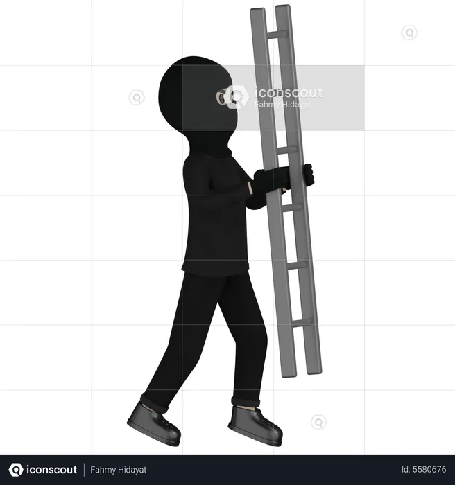 Robber With Ladder  3D Illustration