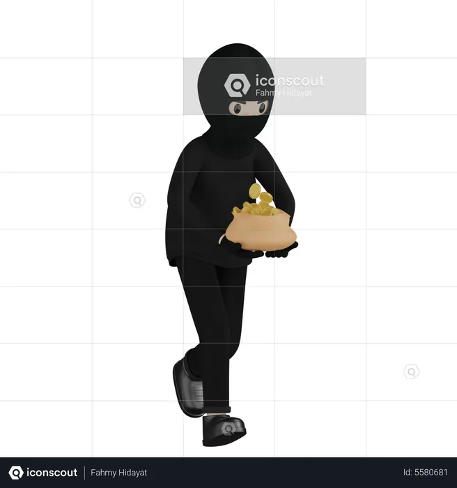 Robber With Robbery  3D Illustration