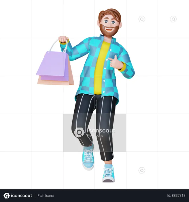 Robert Pointing With Shopping Bag  3D Illustration