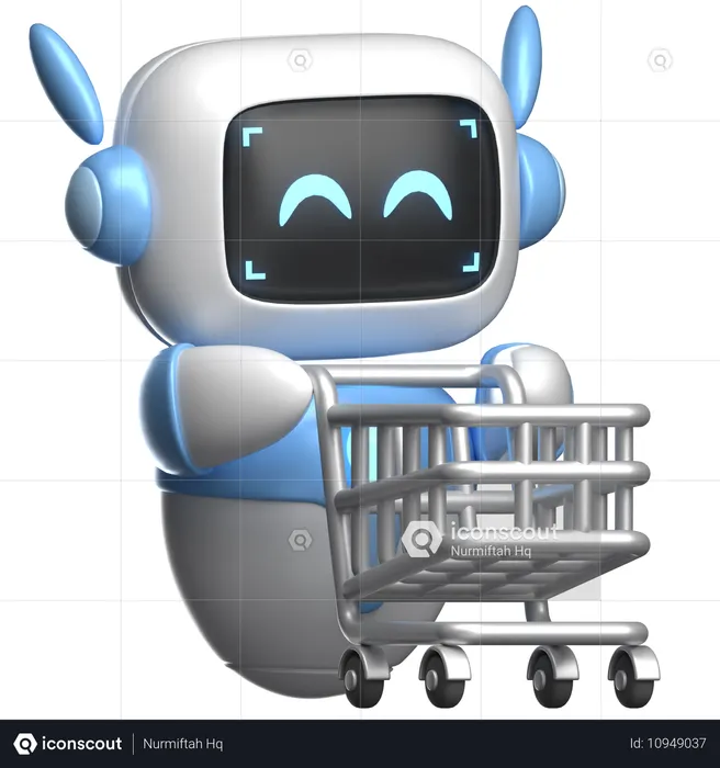 Robô com carrinho de compras  3D Illustration