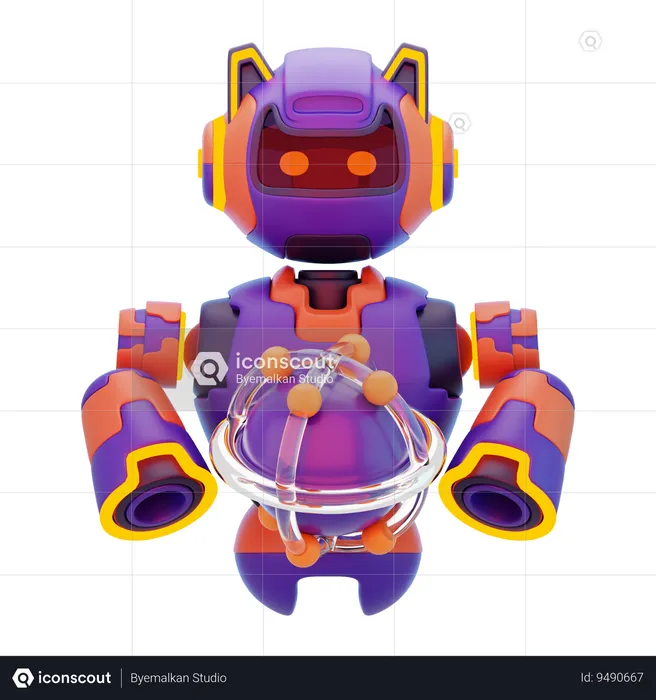 Robô de inteligência artificial com luvas VR  3D Icon