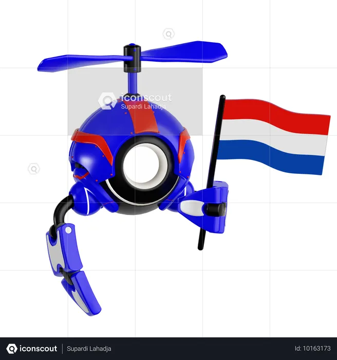 Robô drone segurando bandeira da holanda  3D Icon