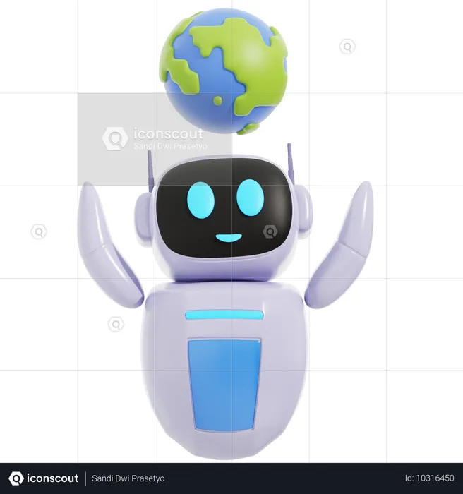 Robô inteligente com terra  3D Icon