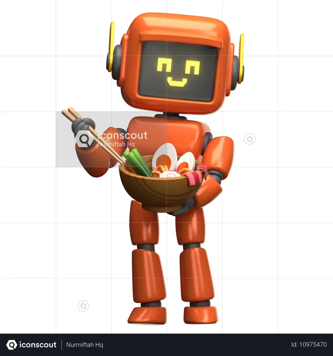 Robô laranja comendo ramen  3D Icon