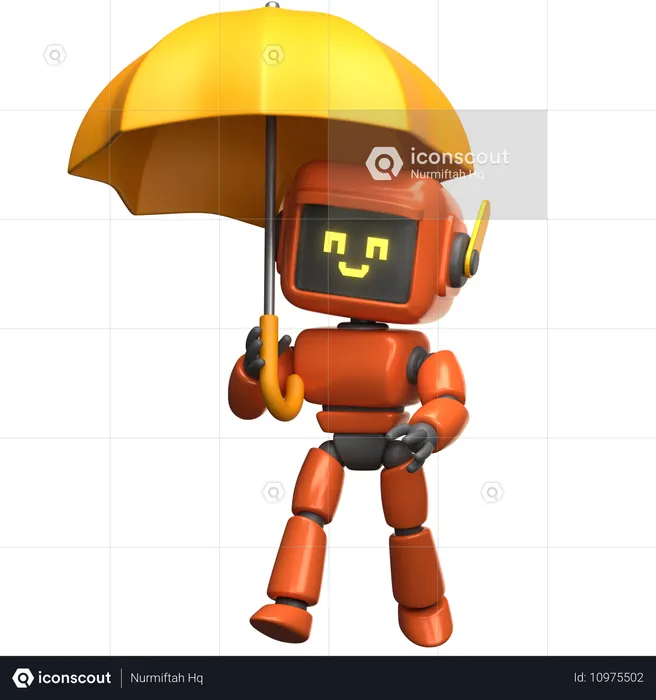 Robô laranja segurando guarda-chuva  3D Illustration